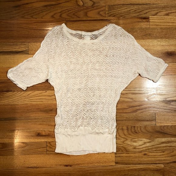 WOMENS KATE HILL PETITE CREAM CROCHET SEMI-SHEER TOP PM - Picture 3 of 5